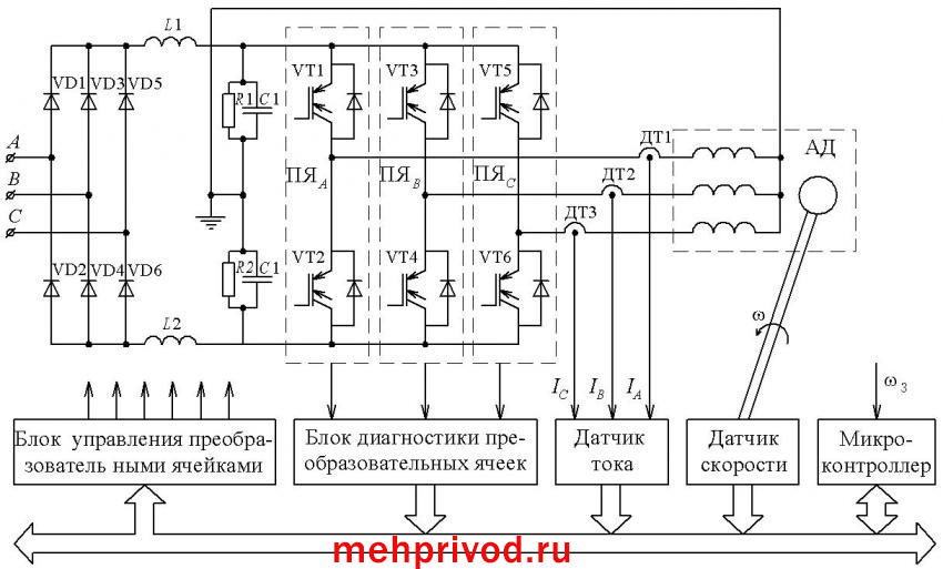 РИС.1. Принципиальная схема частотного преобразователя.